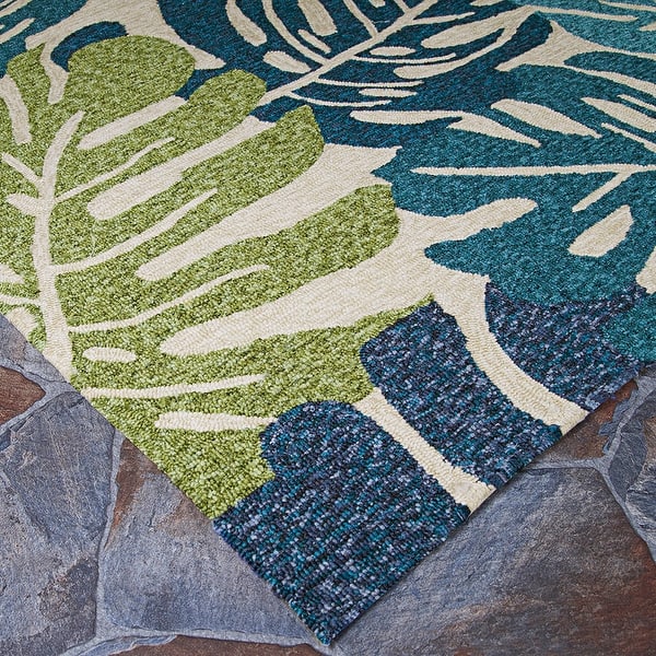 Miami Arum Teal Navy Indoor Outdoor Area Rug Overstock 14217009
