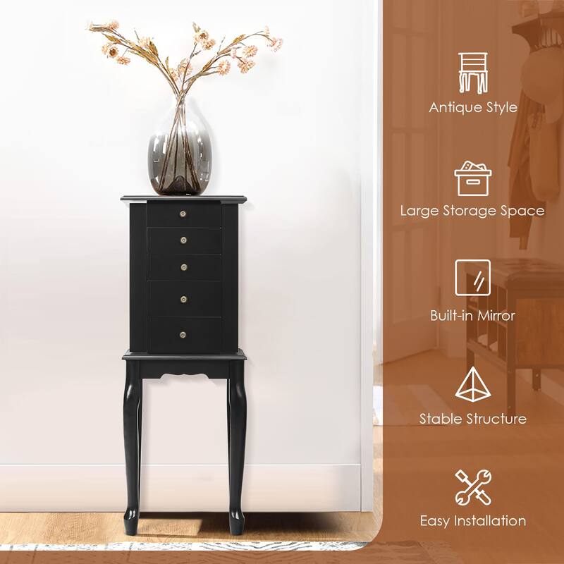 Costway Jewelry Cabinet Storage Chest Standing Organizer Mirror White - See Details