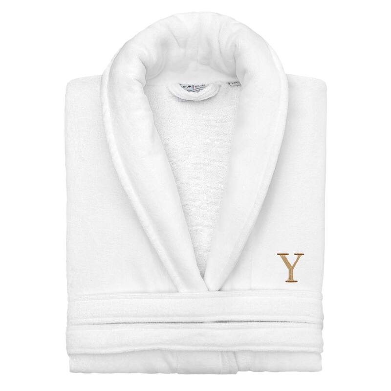 Authentic Hotel and Spa 100% Turkish Cotton Personalized Unisex Anovia Velour Bathrobe - Gold Block Font - Small/Medium - Y