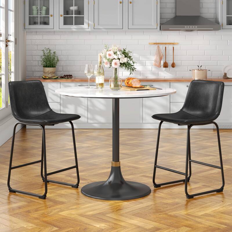 Bar Stools Faux Leather Counter Stools with Back Armless Dining Chairs (Set of 2)