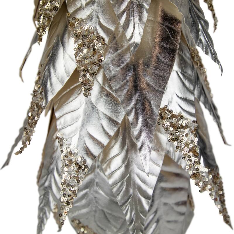 26" Platinum and Champagne Sequins Table-Top Layered Christmas Cone Tree