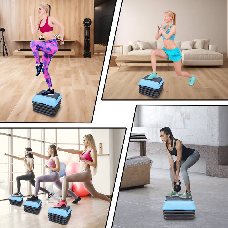 Height-Adjustable Step Aerobics Platform Fitness Equipment Stepper Trainer Exercise Step Platform with 4 Riser