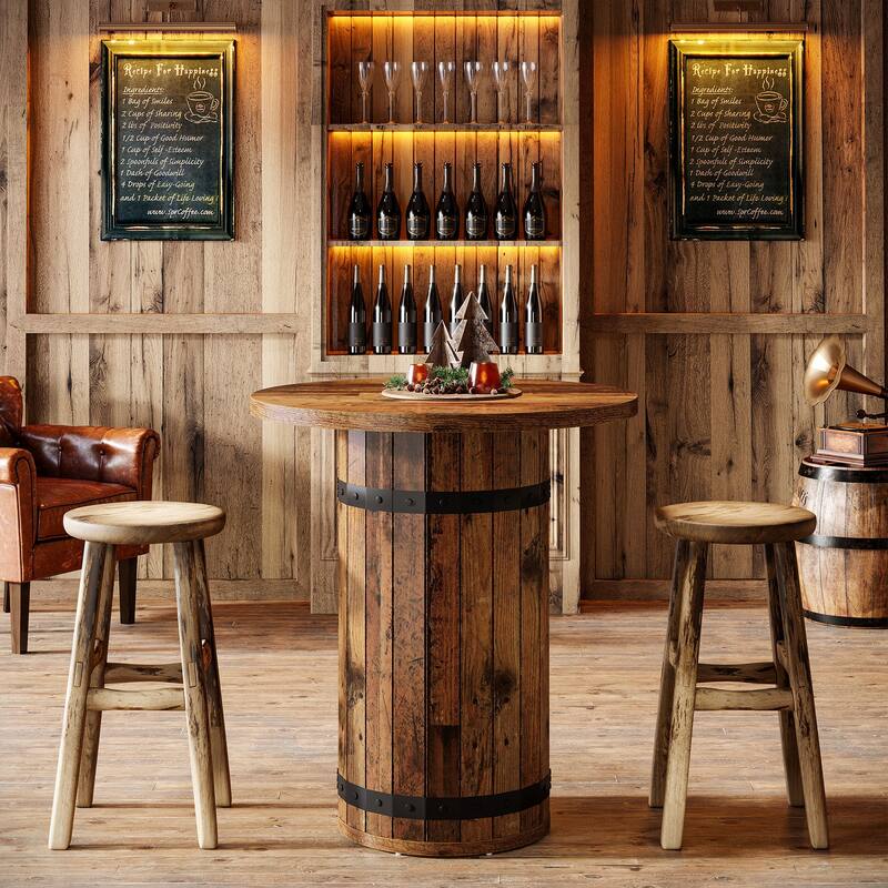 39.4 Inch Bar Height, Round Bar Table, Bistro Pub Table for Kitchen - Brown