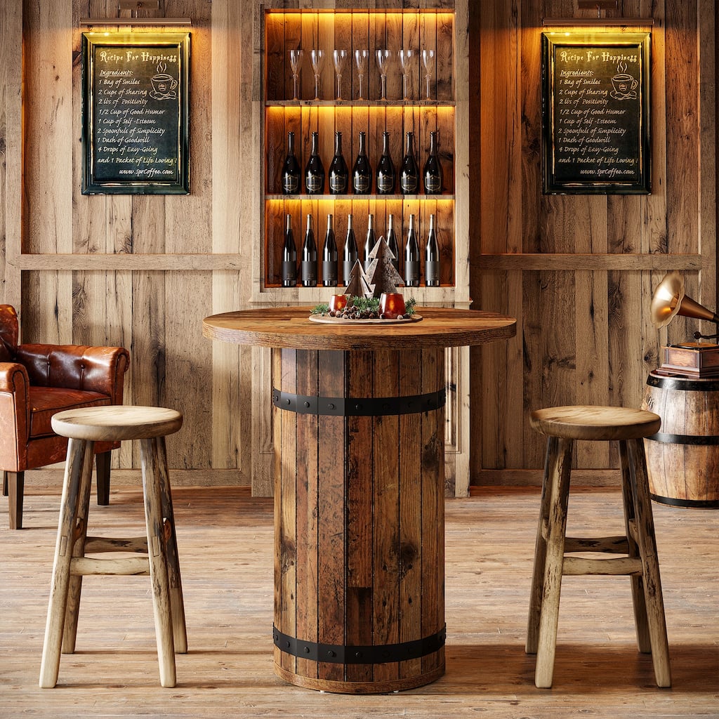 39.4 Inch Bar Height, Round Bar Table, Bistro Pub Table for Kitchen