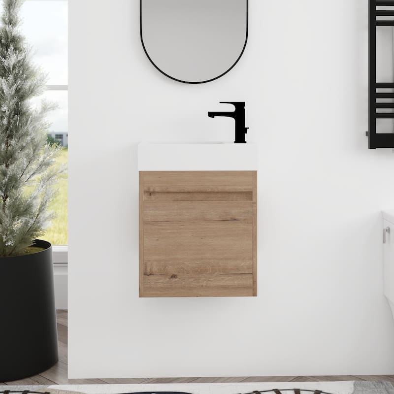 BNK 16/18 Inch Single Sink Bathroom Vanity with Soft Close Door - 18''W - Imitative Oak