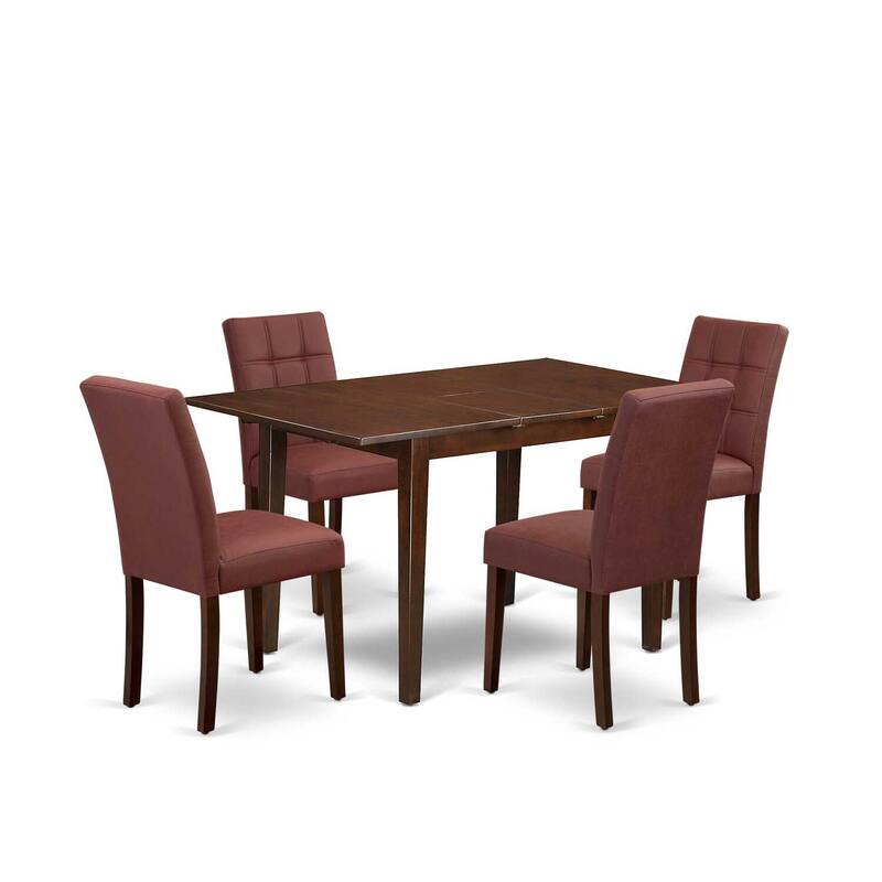 5-Piece Mahogany Finish Solid Wood Top - Rectangular Dining Room Set - Seats 4