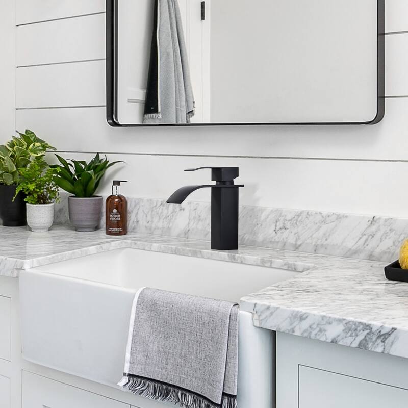 WOWOW Single Handle Waterfall Bathroom Faucet with Pop-Up Drain