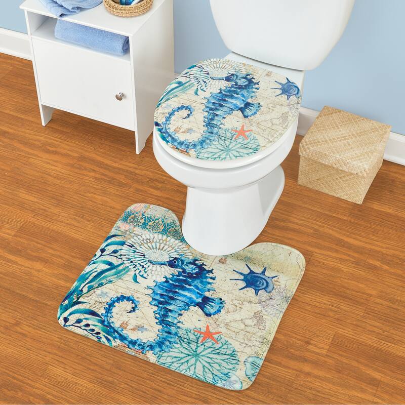 16-Piece Nautical Blue Seahorse Bathroom Set - 72 x 0.01 x 72