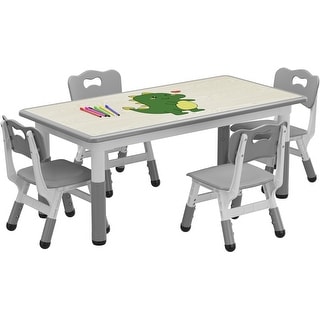 Kids Table & 4 Chairs Set, Adjustable Toddler Table with Graffiti ...