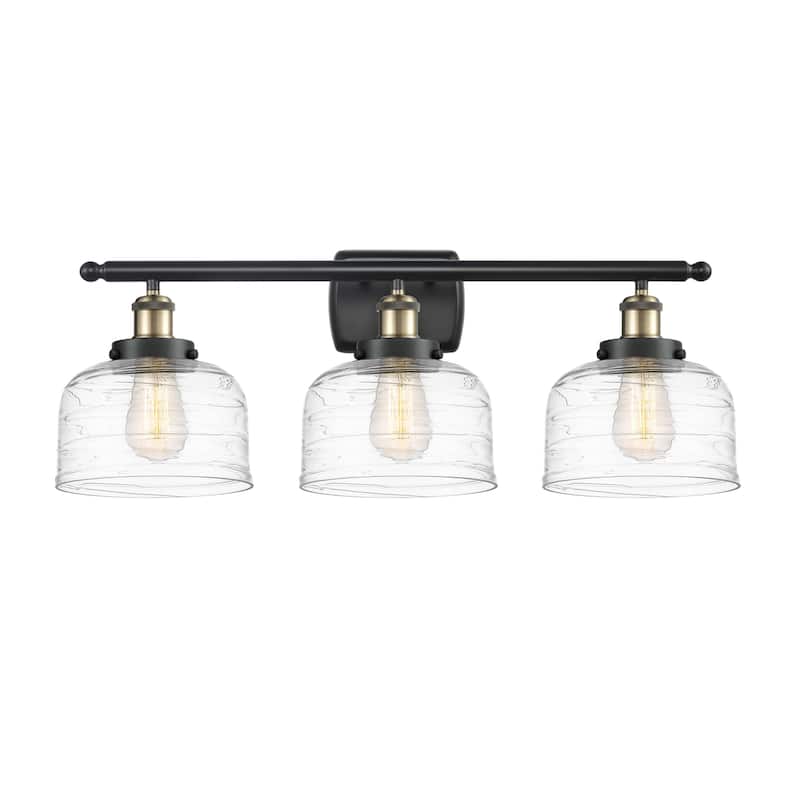 Innovations Lighting 916-3W-13-28 Bell Vanity Bell 3 Light 28" Wide - Black Antique Brass / Clear Deco Swirl