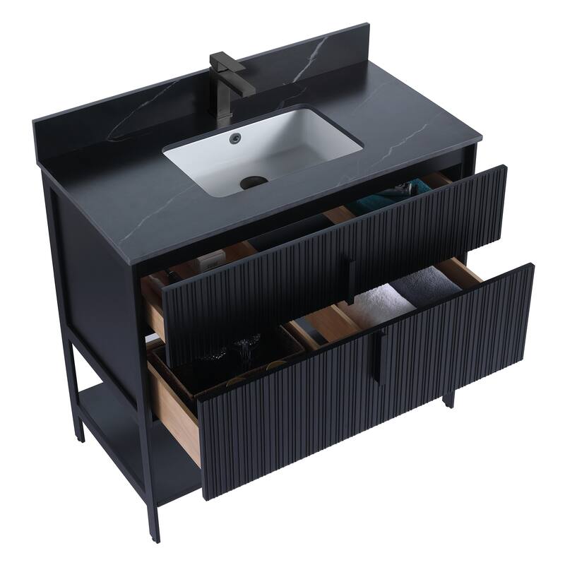 Fine Fixtures Serenity Modern Bathroom Vanity with Black Sintered Stone Top