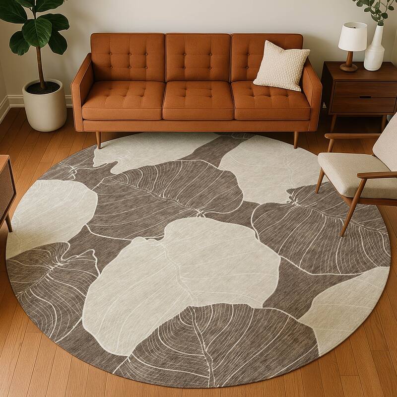Machine Washable Indoor/ Outdoor Tropical Floral Chantille Rug