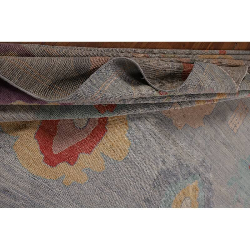 Vegetable Dye Oushak Turkish Large Area Rug Handmade Wool Carpet - 12'5"x 14'9"