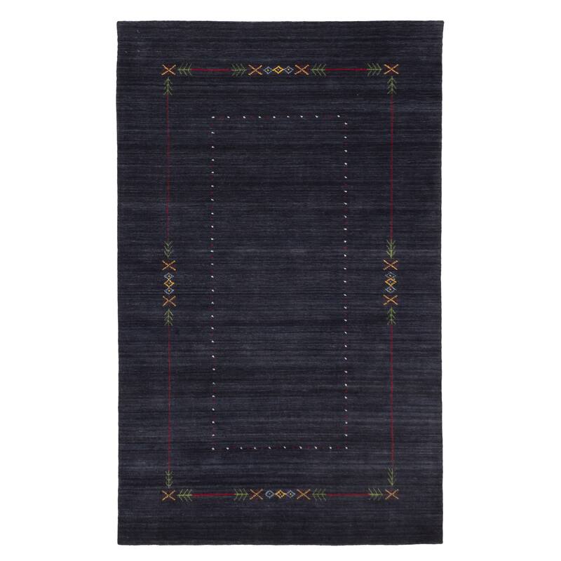 ECARPETGALLERY Hand Loomed Kashkuli Gabbeh Dark Navy Wool Rug - 4'11 x 7'10