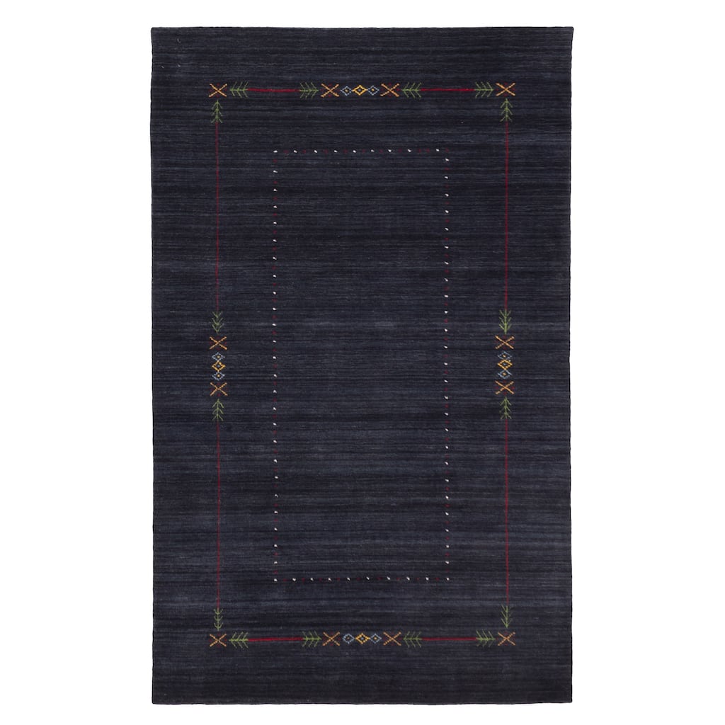ECARPETGALLERY Hand Loomed Kashkuli Gabbeh Dark Navy Wool Rug - 4'11 x 7'10