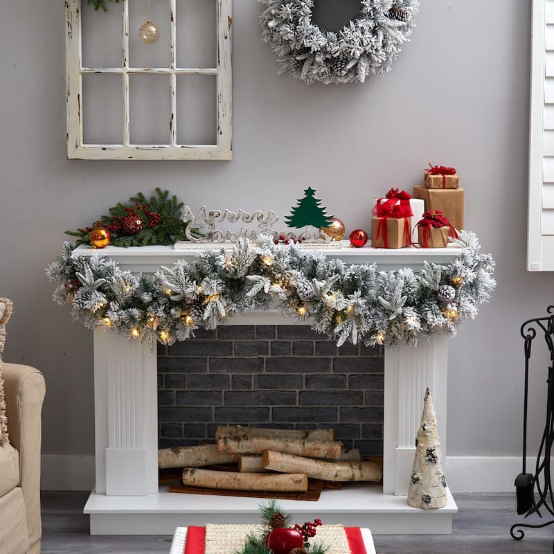 6' Flocked Artificial Christmas Garland with Pine Cones and 35 Warm White LED Lights - 72