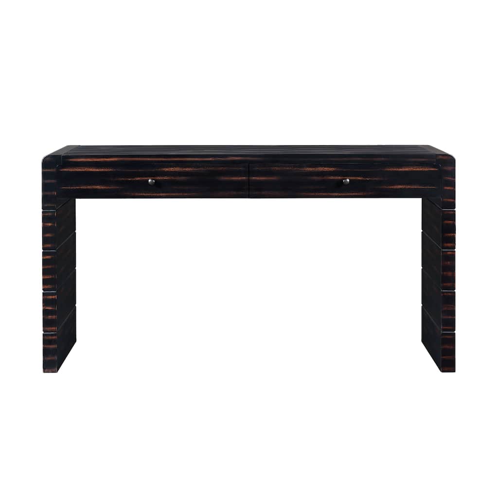 55" Long Curved Console Table with Storage, Farmhouse Wood Entryway Sofa Table with 2 Drawers for Entryway, Hallway, Living Room