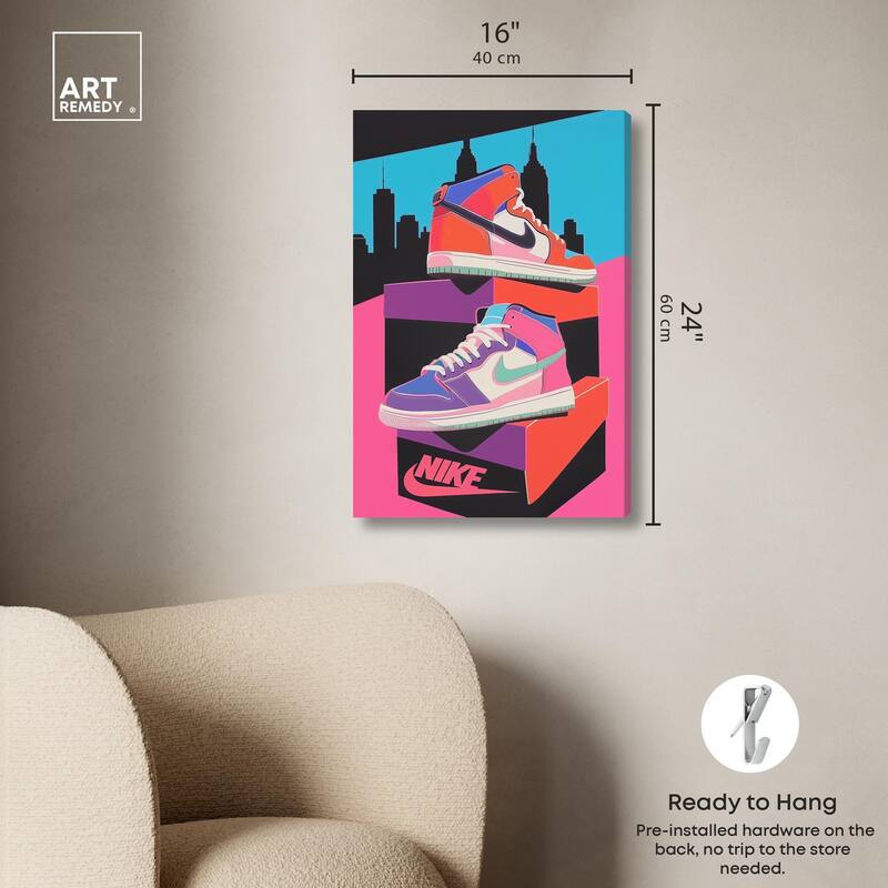 City Pop Sneakers Canvas by Art Remedy, Gallery Wrapped
