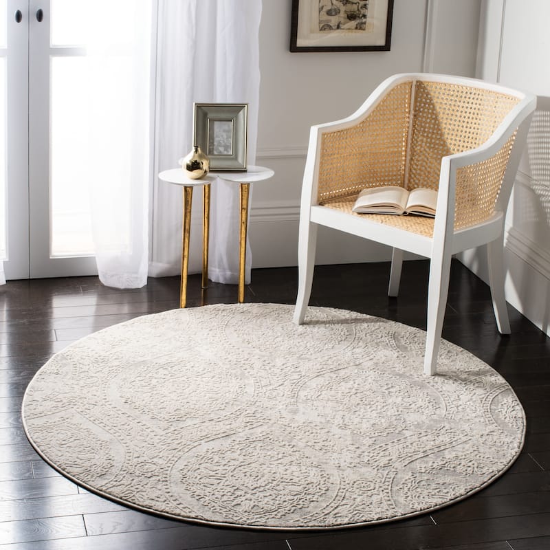 SAFAVIEH Princeton Belva Vintage Distressed Boho Oriental Polyester Rug - 5' Round - Grey/Beige