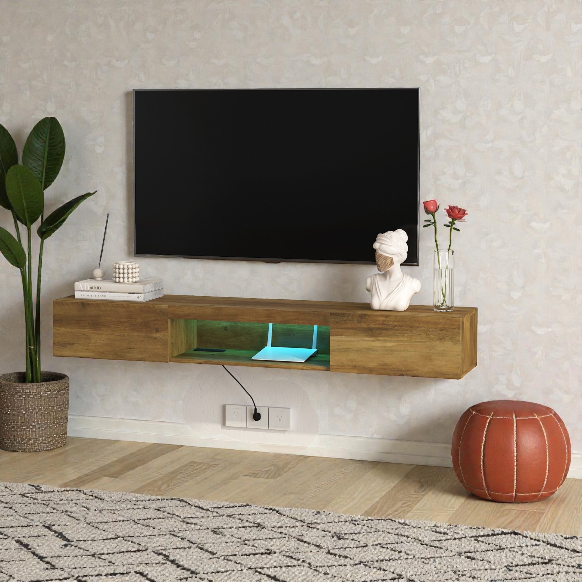 63" Floating TV Stand with 16-Color LED Lights, Wall Mounted Entertainment Center for 55-65 Inch TVs, Modern TV Cabinet
