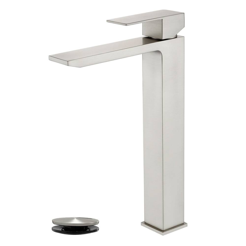 Waterfall Single Handle Bathroom Vessel Sink Faucet with Pop-up Drain 304 Stainless Steel 1 Hole High Tall Basin Vanity Taps