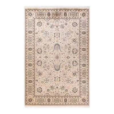Overton One-of-a-Kind Hand-Knotted Traditional Oriental Mogul Ivory Area Rug - 6' 2" x 9' 4"