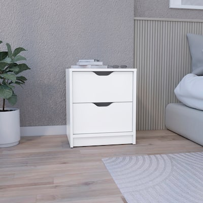 Double Drawer Nightstand 19"H,Bedside Table,for Closet,Living Room,Bedside Table with Wood Top,Easy Pull Handle