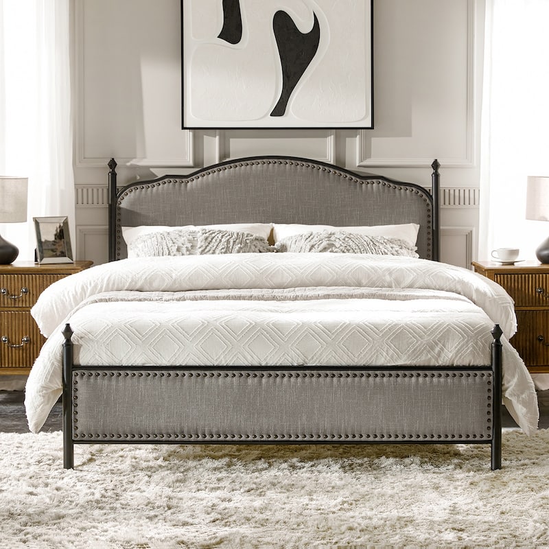 Dimas Modern King Size Upholstered Platform Bed with Metal Legs