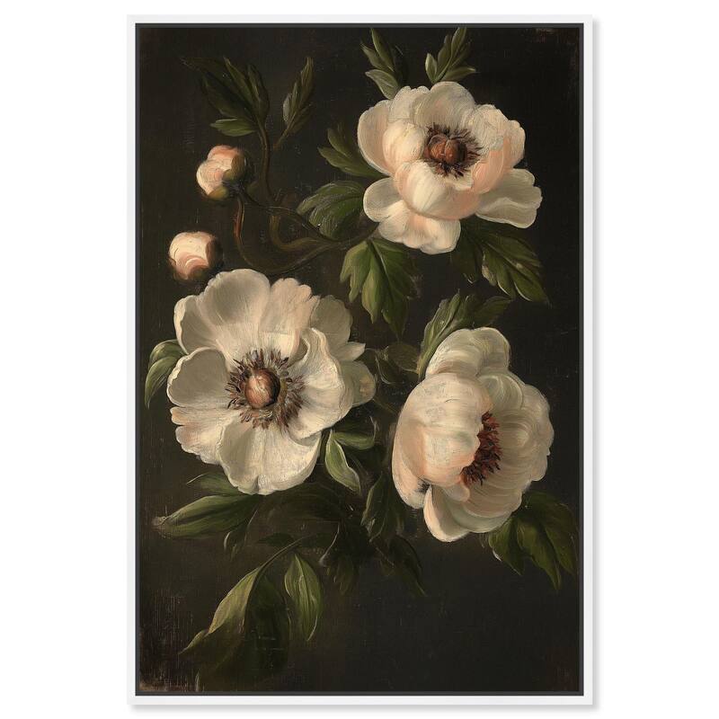 White Peonies in Dark I Canvas by Art Remedy - White - 16" x 24"