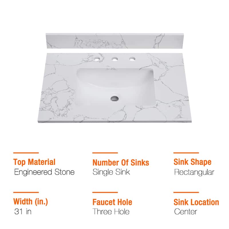PROOX Bath Vanity Cultured Marble Counter Top Rectangle Porcelian Sink