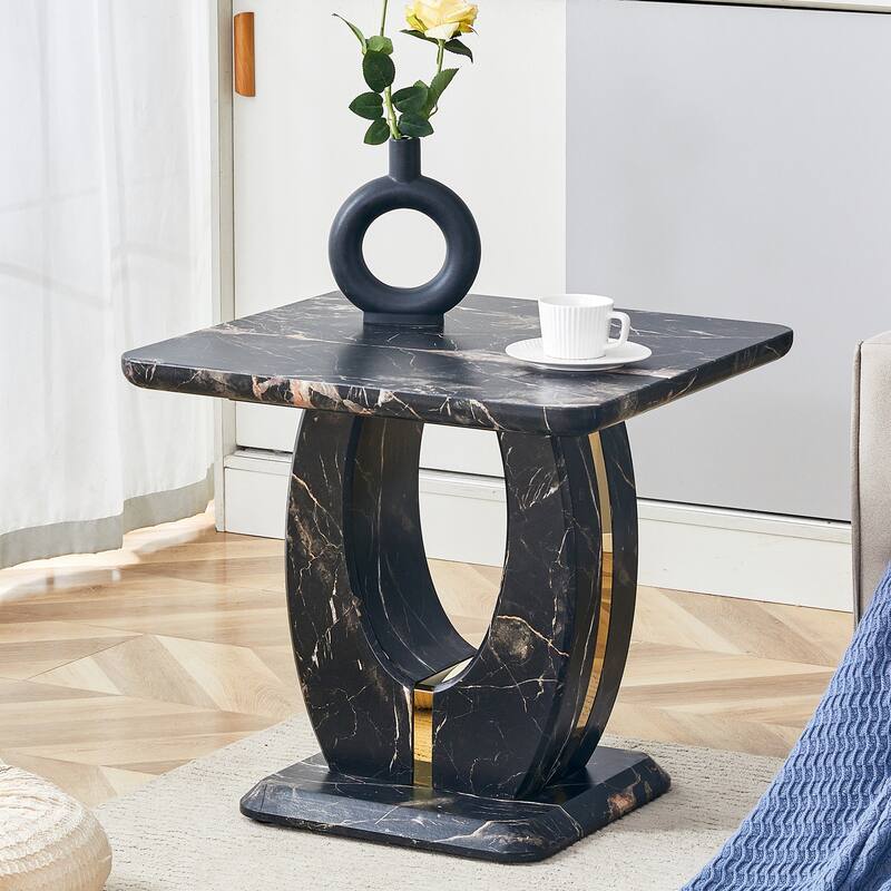 23.6" Modern Square Coffee Table with Gold Plated Decorative Strips for Living Room