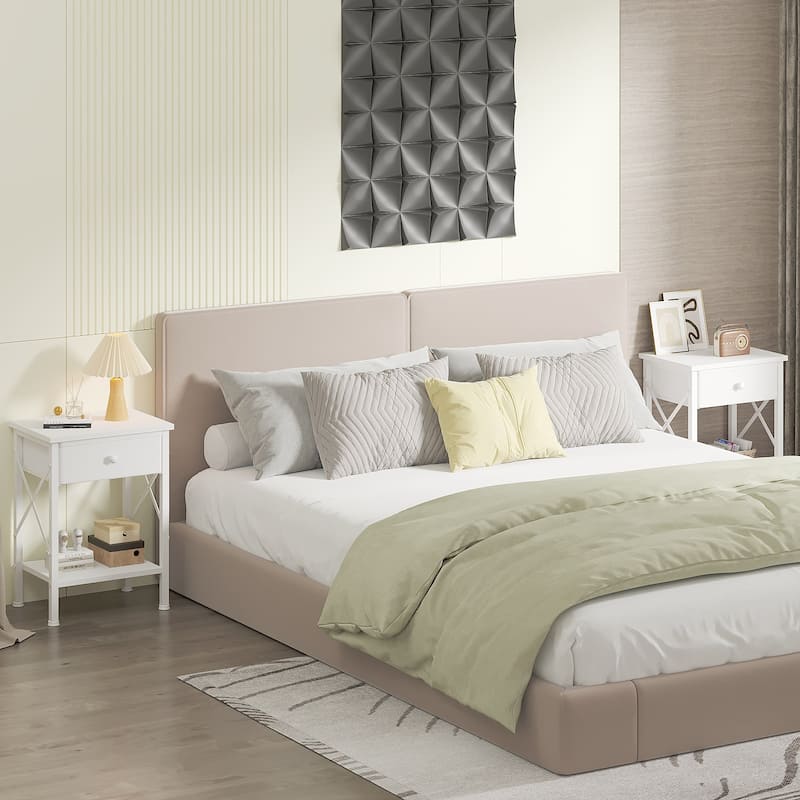 VECELO X Frame Nightstand with Removable Fabric Drawer Easy to Clean Nightstand Multifunctional End Table with Open Shelf