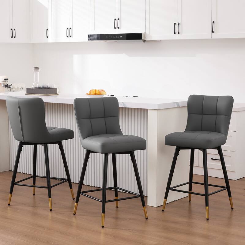 Faux Leather Swivel Counter Height Barstools Set of 2 with High Back - 38.98"H x 17.72"W x 21.26"D