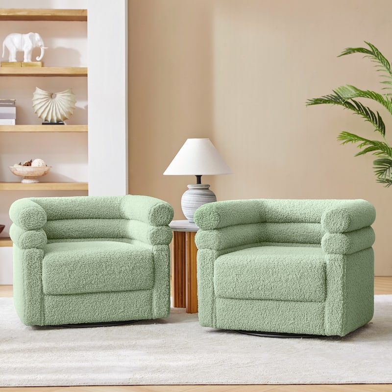 Rosa Modern Boucle Swivel Chair with Pillow Set of 2 by HULALA HOME - Sage
