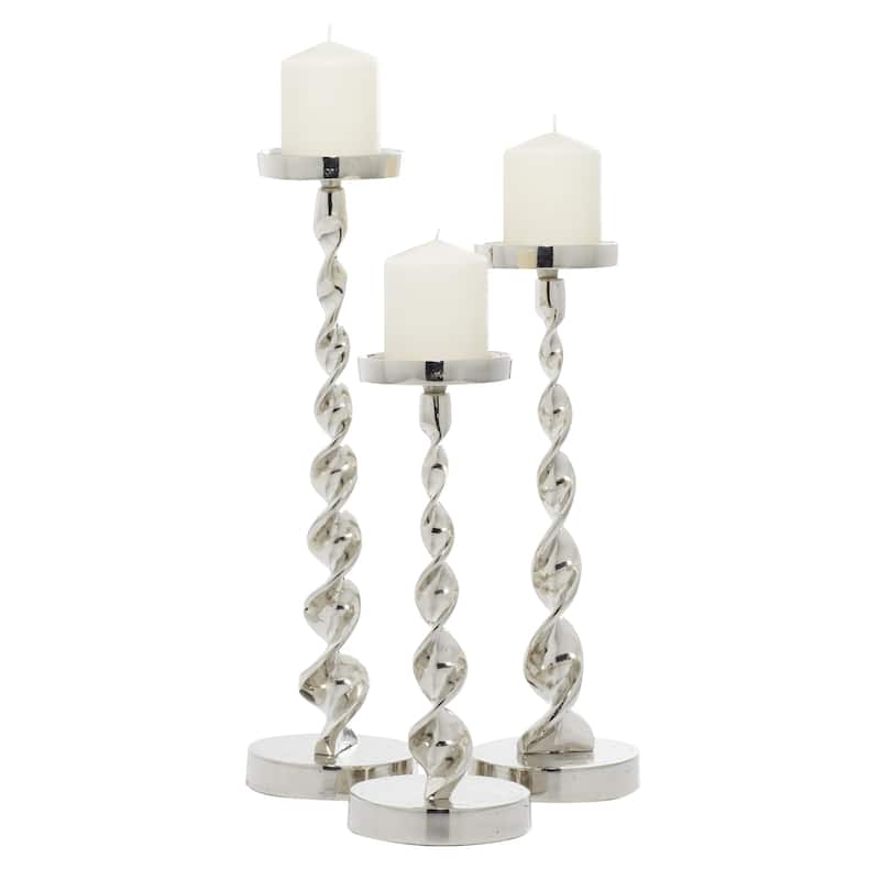 Aluminum Metal Candle Holder - Set of 3 Gold or Silver - Roche River Decor - Silver