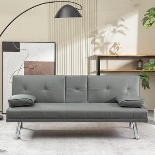 Convertible Fold Futon Sofa Bed PU Leather Upholstered Couch Bed with ...