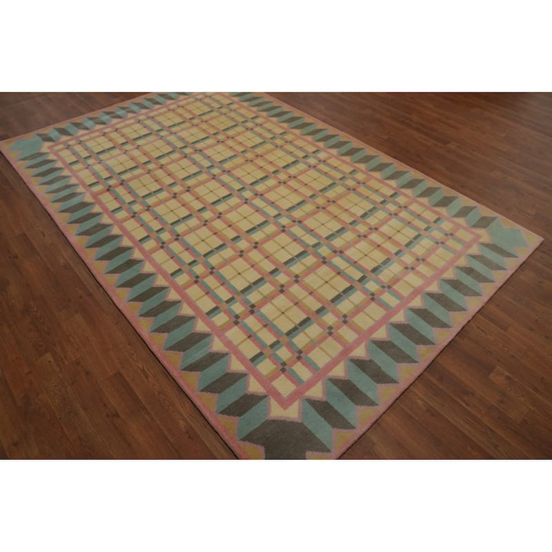 Hand-knotted Tribal Wool Yellow Geometric Oriental Area Rug - 8' 10'' X 5' 10''