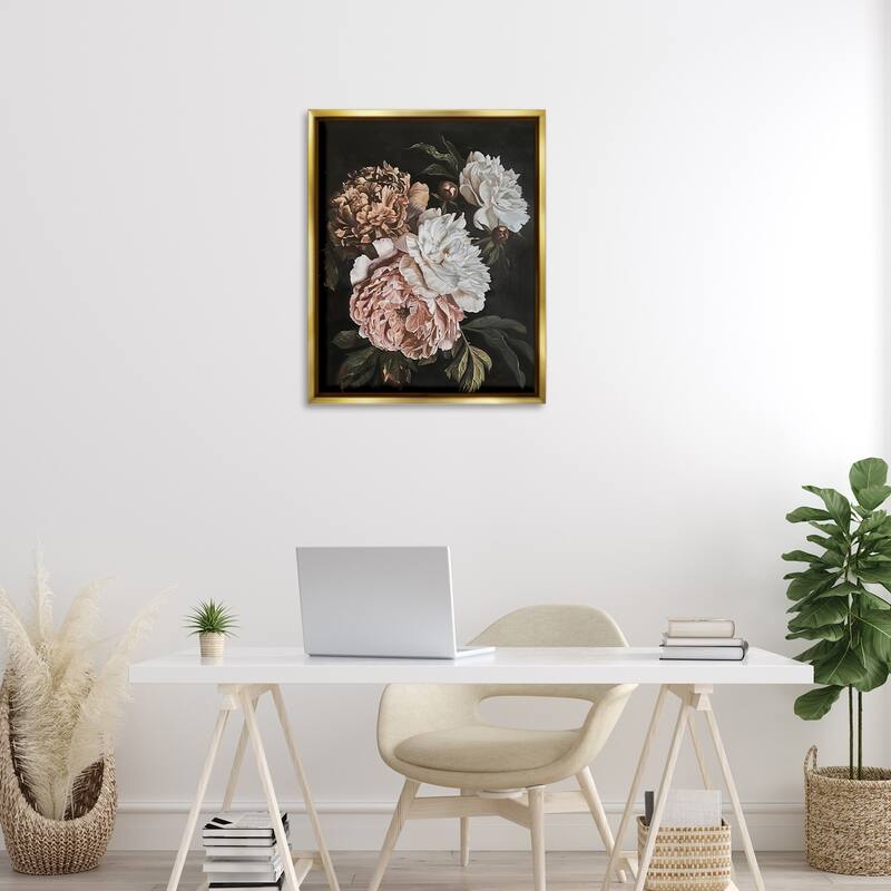Stupell Moody Peonies on Black Framed Floater Canvas Wall Art Design By Arlington Prints