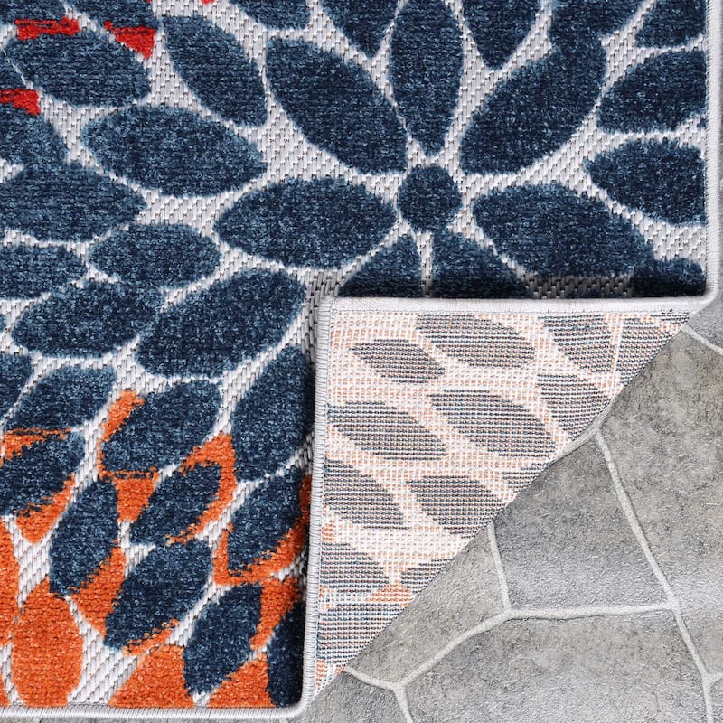 Superior Hydrangea Floral Medallion Indoor Outdoor Area Rug