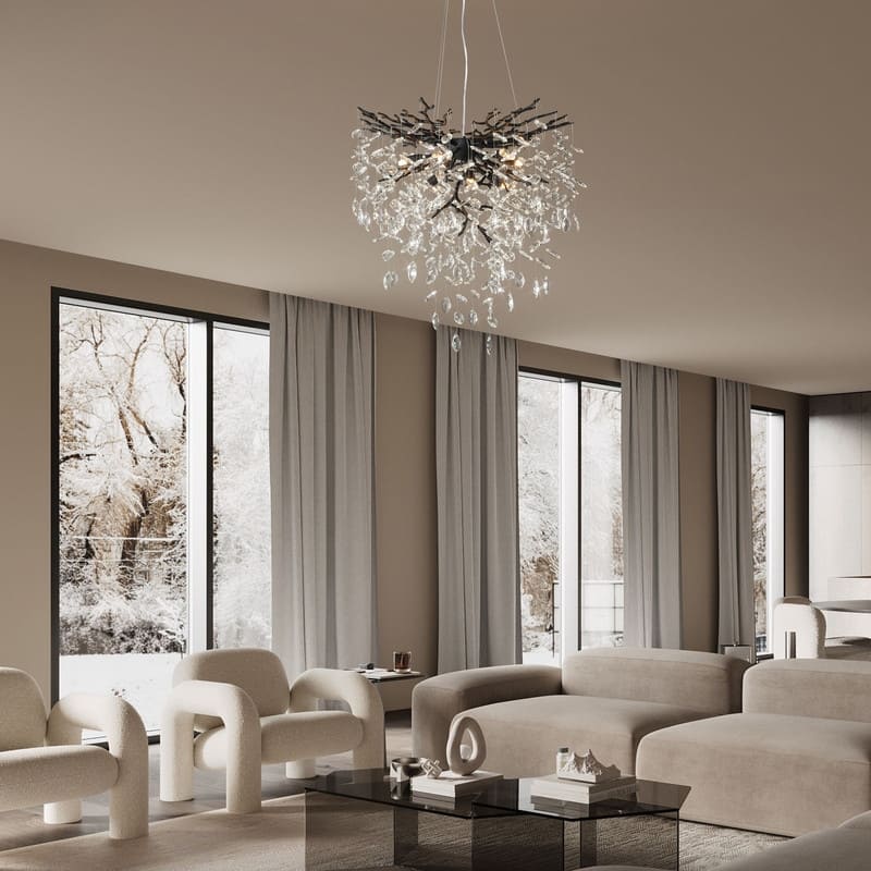 Modern Round Branch Crystal Chandelier, 600-1200mm Diameter, Marquise Cut Crystal Pendant Light