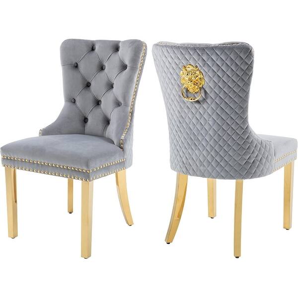 Luxury Velvet Dining Chairs Set of 2 with Gold Metal Legs and Lion Head ...