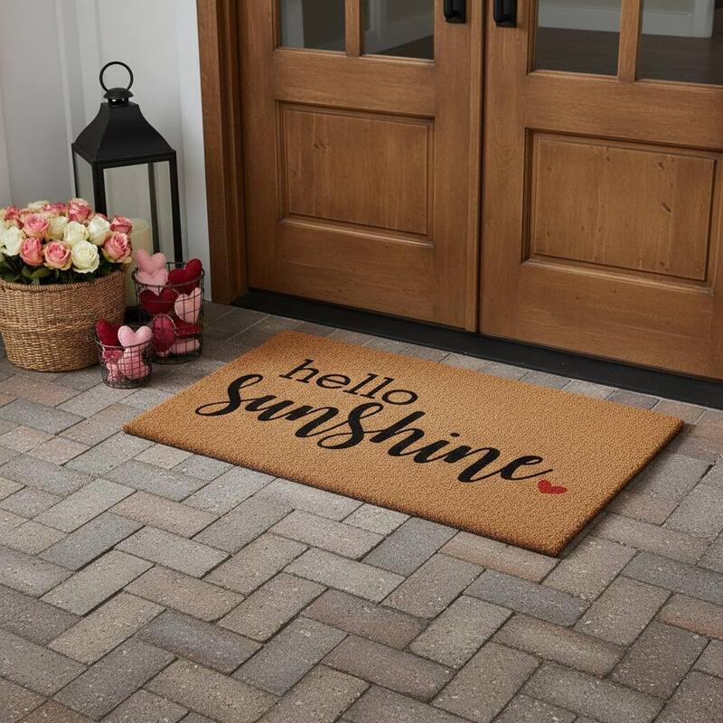 HomeRoots 30" X 48" Brown And Black Hello Sunshine Outdoor Coir Door Mat - 30.00' X '48.00 - 30.00' X '48.00