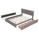 preview thumbnail 17 of 25, Queen Size Linen Upholstered Platform Bed w/ Trundle Wooden Bed Frame