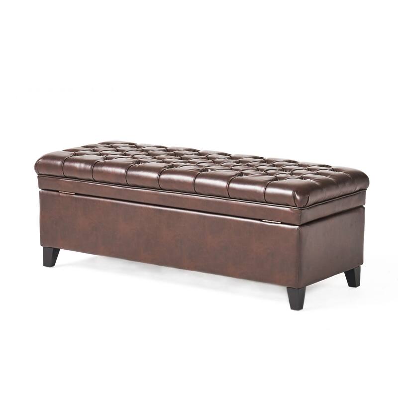 Faux Leather Storage Ottoman Bench, Rectangular Ottoman with Storage, Bedroom End of Bed Foot Stool, Entryway Ottoman Footrest