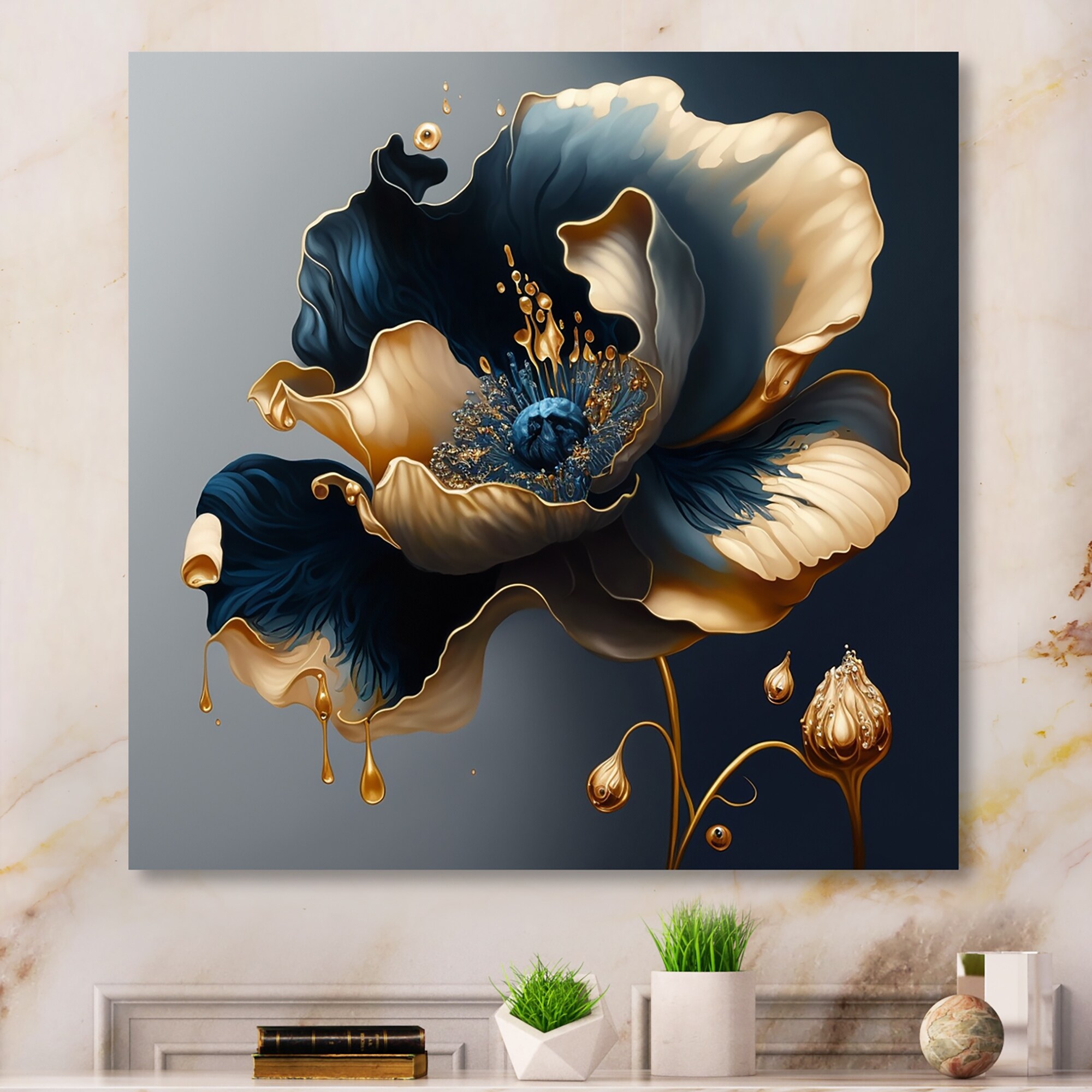 Blue and on sale gold wall art