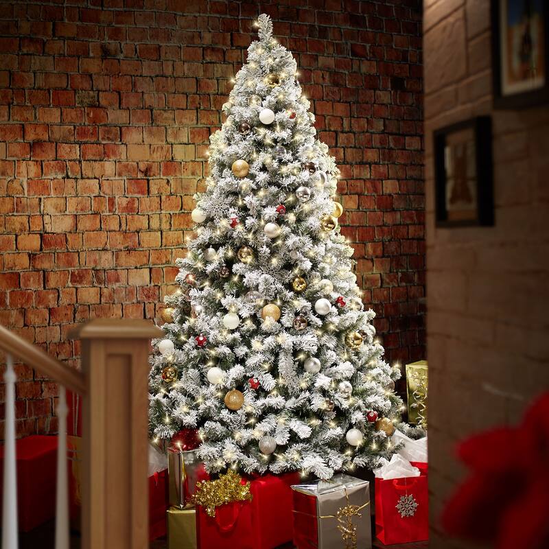 6ft PreLit SnowFlocked Pine Artificial Holiday Christmas Tree w Stand - 6 ft Pre-lit