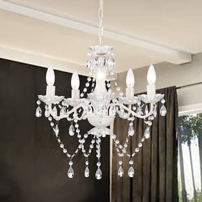 Modern Candle White Chandelier 5-Light Crystal Chandeliers for Bedroom