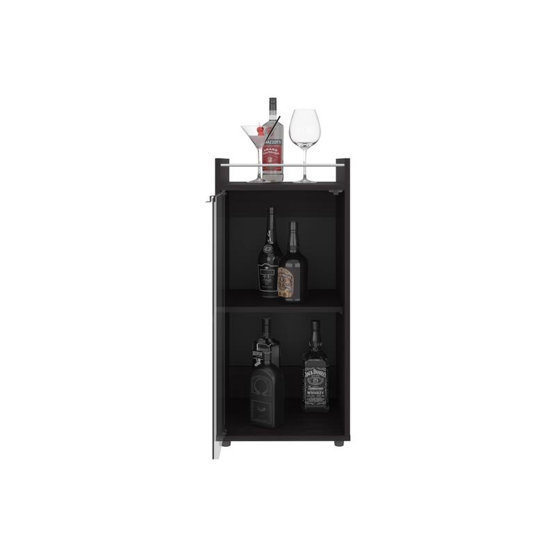 Theba Minibar Cabinet 2 Doors, Open Shelf And Compact Design, Modern Bar Storage, Black
