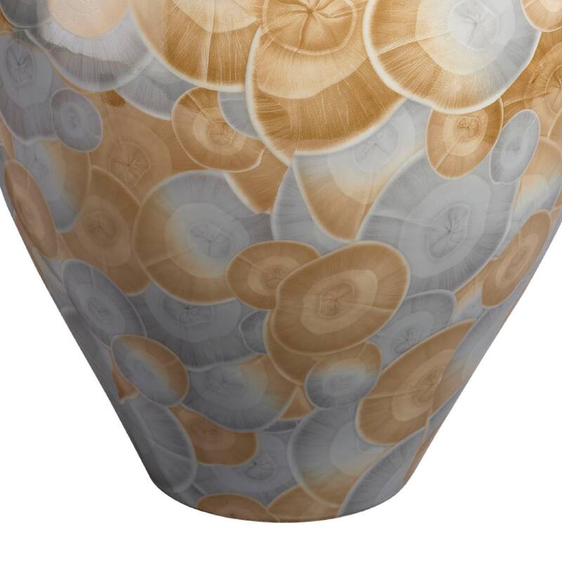 Aery Decorative Vase, Printed Pattern Glossy Blue Ceramic, 12 Inch
