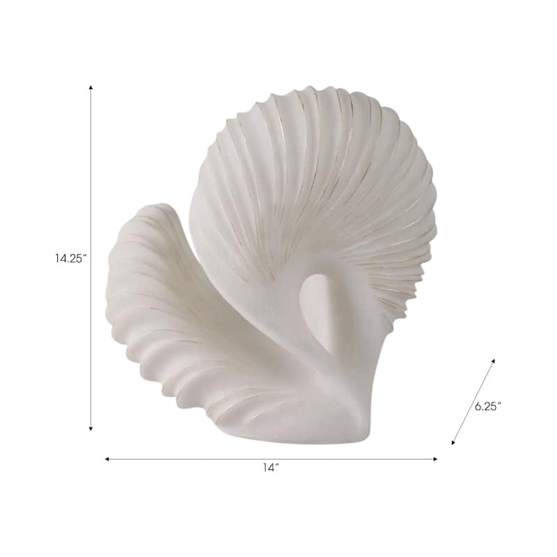 Polyresin Abstract Sculpture Modern Shell Form Home Decor - 14" White - 14" x 6.25" x 14.25"